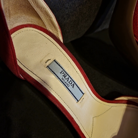 PRADA Red Suede Ankle Strap Sandals Sz 36.5 (6) - Picture 6 of 16